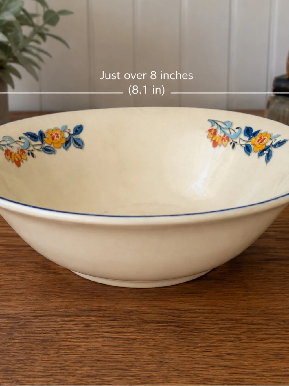 Vintage Edwin M. Knowles Floral Serving Bowl Blue Rim B.P.-178 8.1”